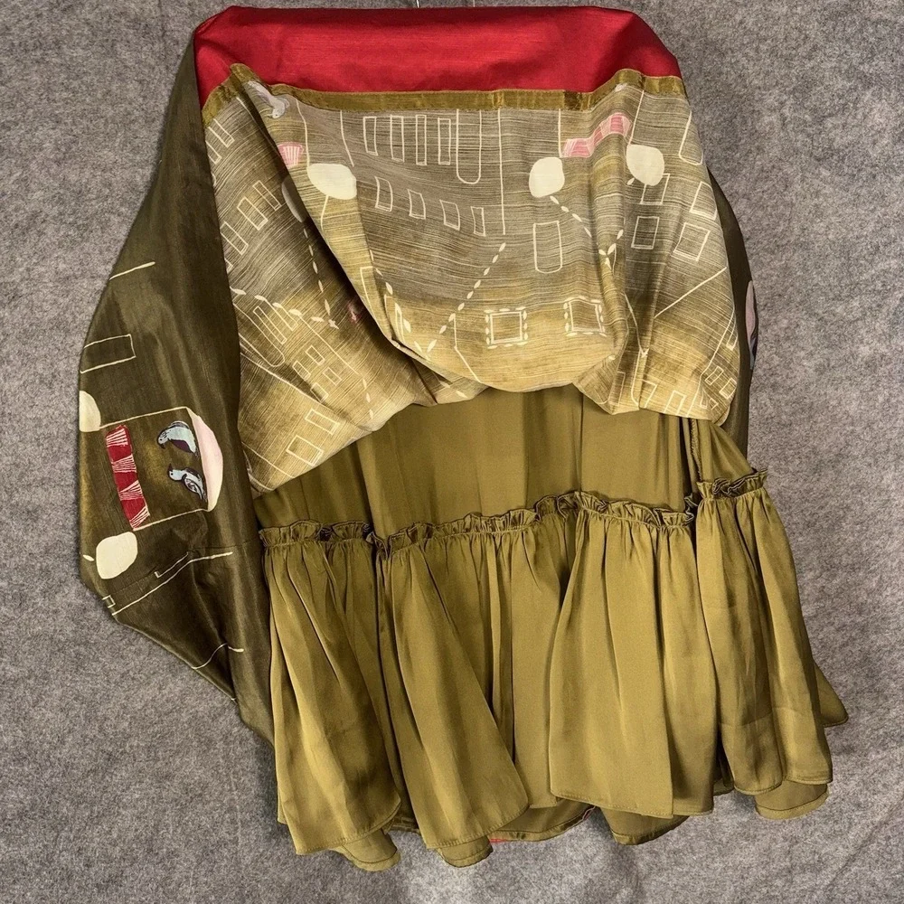 Maeve Feathered Village Silk Blend‎ Skirt Womens Sz 4 Pleated Lined Lightweight
